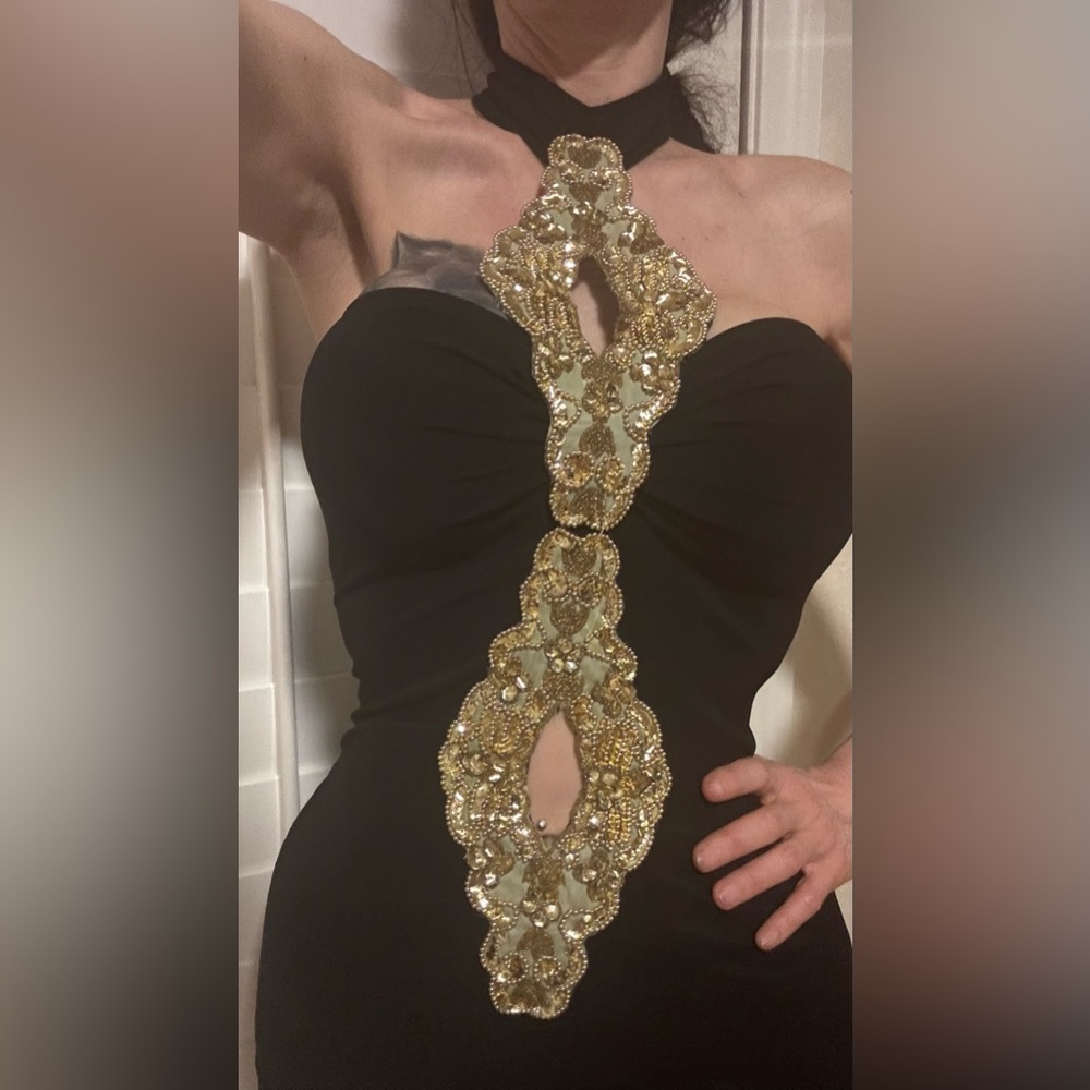 Black and Gold Vintage Maxi Dress S